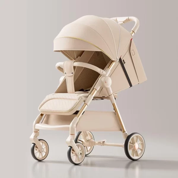 Baby Stroller with Aluminum Alloy Frame 4-Wheel Suspension Oversize Tires One-Step Dual Brake Recline Backrest Wholesale - 图片 2
