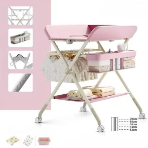 Portable Folding Diaper Station Nursery Organizer with Storage Basket Hanging Rack Adjustable Height for Distributor