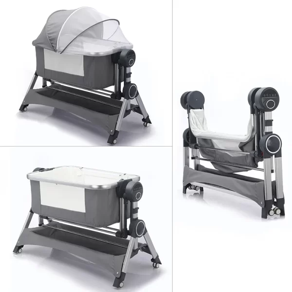 Foldable Electric Baby Rocking Bed Bassinet Remote Control 3-Speed Adjustable Crib with Thick Padding, Wholesale - 图片 2