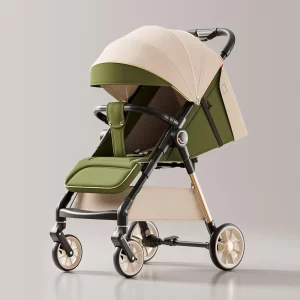 Baby Stroller with Aluminum Alloy Frame 4-Wheel Suspension Oversize Tires One-Step Dual Brake Recline Backrest Wholesale