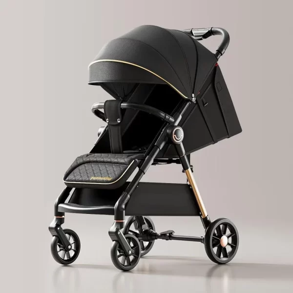Baby Stroller with Aluminum Alloy Frame 4-Wheel Suspension Oversize Tires One-Step Dual Brake Recline Backrest Wholesale - 图片 3