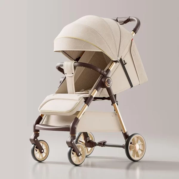 Baby Stroller with Aluminum Alloy Frame 4-Wheel Suspension Oversize Tires One-Step Dual Brake Recline Backrest Wholesale - 图片 4