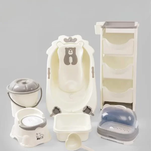 8-in-1 Baby Bathing Set with Bathtub, Bath Rack, Bucket, Square Basin, Potty Trainer, Water Scoop, 3-Tier Organizer & Bottle Storage Box, Wholesale - 图片 4