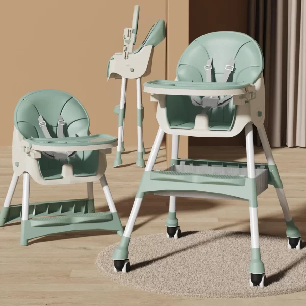 Foldable Baby High Chair Adjustable Height Double Tray Storage Basket Kid Feeding Seat, Wholesale - 图片 3