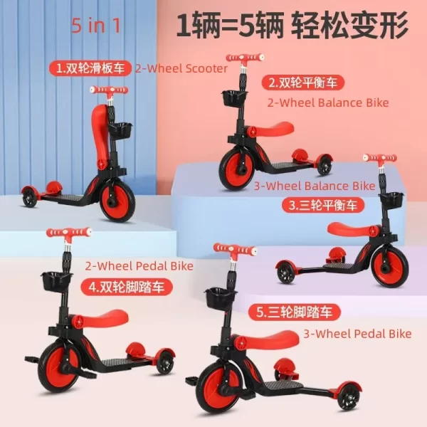 5-in-1 Multi-Function Kids Scooter Converts Between 5 Modes 3 Height Adjustments, Wholesale - 图片 2