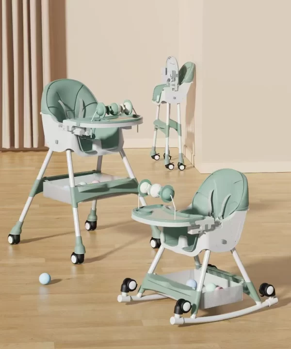 2-in-1 Baby High Chair with Rocking Horse Mode Toys Adjustable Height Foldable Double Tray, Wholesale