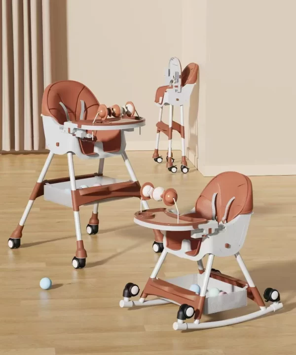 2-in-1 Baby High Chair with Rocking Horse Mode Toys Adjustable Height Foldable Double Tray, Wholesale - 图片 3
