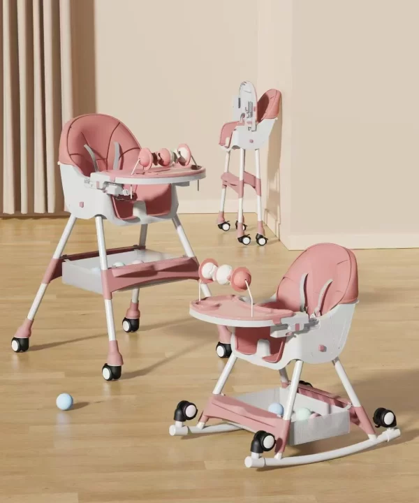 2-in-1 Baby High Chair with Rocking Horse Mode Toys Adjustable Height Foldable Double Tray, Wholesale - 图片 4