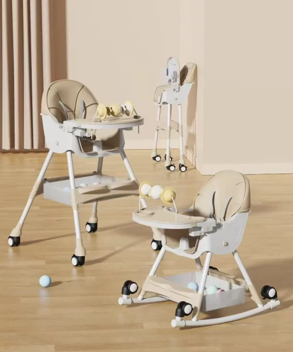 2-in-1 Baby High Chair with Rocking Horse Mode Toys Adjustable Height Foldable Double Tray, Wholesale - 图片 6
