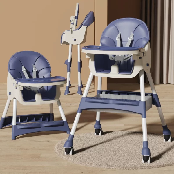 Foldable Baby High Chair Adjustable Height Double Tray Storage Basket Kid Feeding Seat, Wholesale - 图片 4