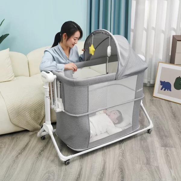 Wholesale Adjustable High Quality Electric Baby Crib Bed to Bedside Bassinet with Wheels