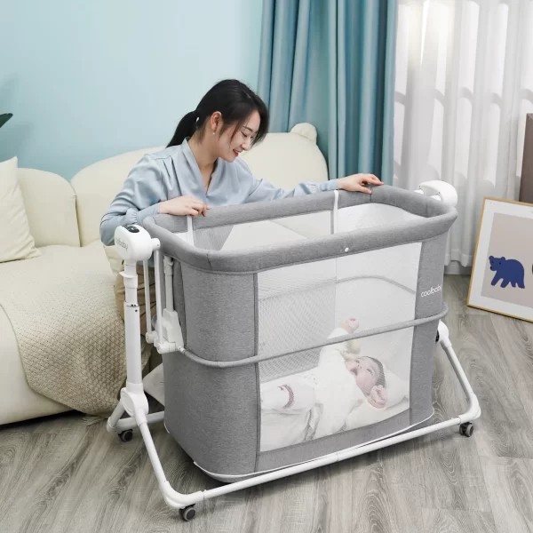 Wholesale Adjustable High Quality Electric Baby Crib Bed to Bedside Bassinet with Wheels - 图片 2