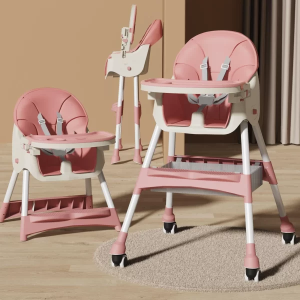 Foldable Baby High Chair Adjustable Height Double Tray Storage Basket Kid Feeding Seat, Wholesale