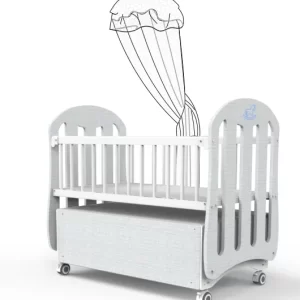 Multi-Functional Baby Rocking Bed with High-Rod Mosquito Net, Storage Cabinet & Foldable Side – Baby Crib for Versatile Use, Wholesale