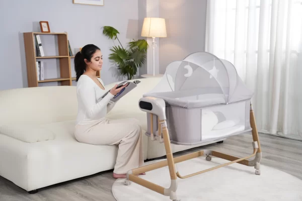 Deluxe Baby Rocker Bassinet 5-Level Height Adjustable, Built-in Mosquito Net & Toys, Wholesale - 图片 7