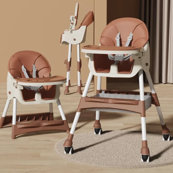 Foldable Baby High Chair Adjustable Height Double Tray Storage Basket Kid Feeding Seat, Wholesale - 图片 5