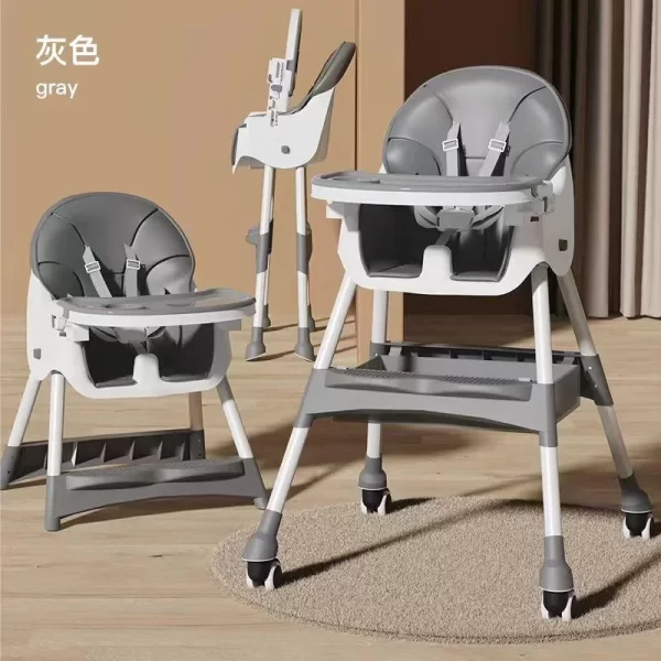 Foldable Baby High Chair Adjustable Height Double Tray Storage Basket Kid Feeding Seat, Wholesale - 图片 7
